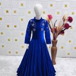 Royal Blue Velvet Embroidered Gown for Girls