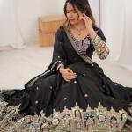 Designer Black Embroidered Lehenga Choli with Heavy Heritage Border & Dupatta