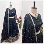Elegant Black Silk Lehenga Choli with Heavy Gold Embroidered Border & Dupatta