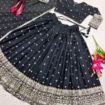 Elegant Black Silk Lehenga Choli with Heavy Gold Embroidered Border & Dupatta