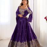 Royal Purple Embroidered Lehenga Choli with Heavy Traditional Border