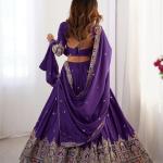 Royal Purple Embroidered Lehenga Choli with Heavy Traditional Border