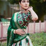Green Floral Printed Lehenga Choli with Silk Dupatta & Traditional Border