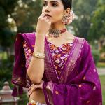 Purple Floral Printed Lehenga Choli with Silk Dupatta & Traditional Border