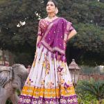 Purple Floral Printed Lehenga Choli with Silk Dupatta & Traditional Border