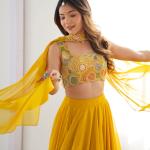Mustard Yellow Flared Lehenga Choli with Embroidered Designer Blouse & Dupatta