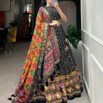 Black Bandhani Print Lehenga Choli with Multicolor Patola Dupatta