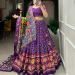 Purple Bandhani Print Lehenga Choli with Multicolor Patola Dupatta