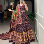 Maroon Bandhani Print Lehenga Choli with Multicolor Patola Dupatta