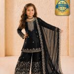 Girls Black Embroidered Kurta Palazzo Set with Dupatta
