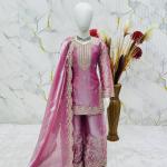 Girls Mauve Pink Embroidered Kurta Palazzo Set with Dupatta