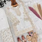 Girls Off White Embroidered Kurta Palazzo Set with Net Dupatta