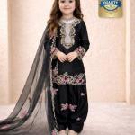 Girls Black Embroidered Kurta Salwar Set with Dupatta