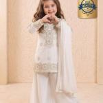 Girls Off White Embroidered Kurta Palazzo Set with Dupatta