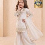 Girls Off White Embroidered Kurta Palazzo Set with Dupatta