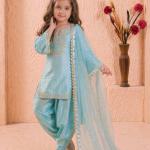 Girls Sky Blue Embroidered Kurta Patiala Set with Dupatta