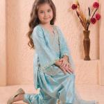 Girls Sky Blue Embroidered Kurta Patiala Set with Dupatta