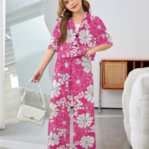 Girls Pink Floral Printed Co-Ord Set