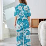 Girls Teal Blue Floral Printed Co-Ord Set