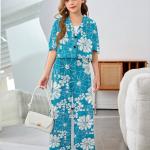 Girls Teal Blue Floral Printed Co-Ord Set