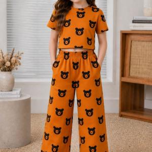 Girls Mustard Bear Print Co-Ord Set