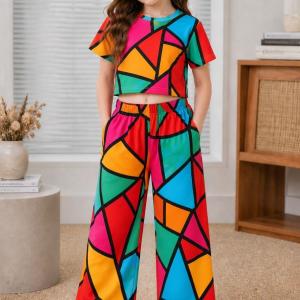 Girls Multicolor Geometric Printed Co-Ord Set
