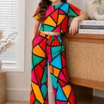 Girls Multicolor Geometric Printed Co-Ord Set