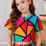 Girls Multicolor Geometric Printed Co-Ord Set