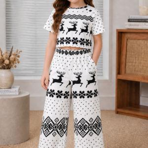 Girls White & Black Printed Co-Ord Set