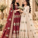 Girls Cream Embroidered Anarkali Dress with Dupatta