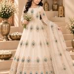 Girls Cream Embroidered Anarkali Dress with Dupatta