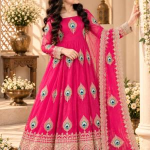 Girls Pink Anarkali Gown with Dupatta