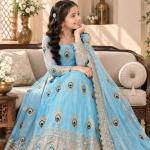 Girls Sky Blue Anarkali Gown with Dupatta