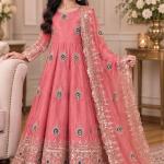 Girls Peach Pink Anarkali Gown with Dupatta