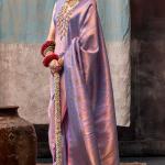 Pleasant Lavender Kanjivaram Silk Saree With Ideal Blouse Piece