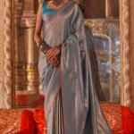Sempiternal Firozi Kanjivaram Silk Saree With Vestigial Blouse Piece