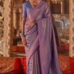 Scrupulous Lavender Kanjivaram Silk Saree With Ebullience Blouse Piece