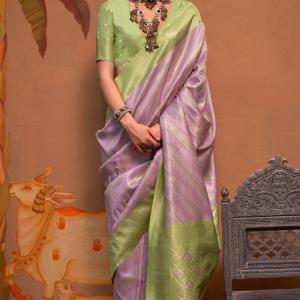 Petrichor Lavender Soft Banarasi Silk Saree With Susurrous Blouse Piece