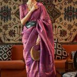 Desuetude Purple Kanjivaram Silk Saree With Ailurophile Blouse Piece