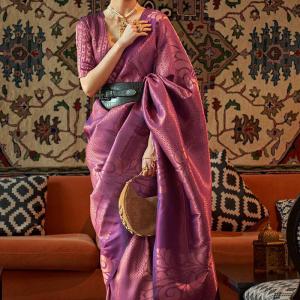 Desuetude Purple Kanjivaram Silk Saree With Ailurophile Blouse Piece