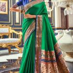 Preferable Green Paithani Silk Saree With Verdant Blouse Piece