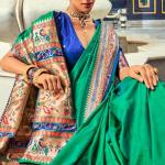 Preferable Green Paithani Silk Saree With Verdant Blouse Piece