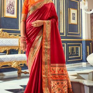 Staring Maroon Paithani Silk Saree With Dulcet Blouse Piece