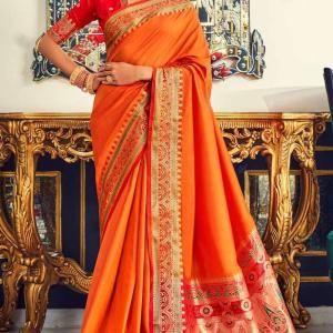Flaunt Orange Paithani Silk Saree With Proficient Blouse Piece