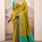 Zephyr Mehndi Patola Silk Saree With Inspiring Blouse Piece