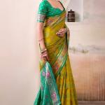 Zephyr Mehndi Patola Silk Saree With Inspiring Blouse Piece