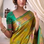 Zephyr Mehndi Patola Silk Saree With Inspiring Blouse Piece