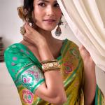 Zephyr Mehndi Patola Silk Saree With Inspiring Blouse Piece