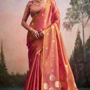 Transcendent Peach Banarasi Tissue Silk Saree With Evocative Blouse Piece