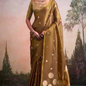 Surreptitious Brown Banarasi Tissue Silk Saree With Extraordinary Blouse Piece